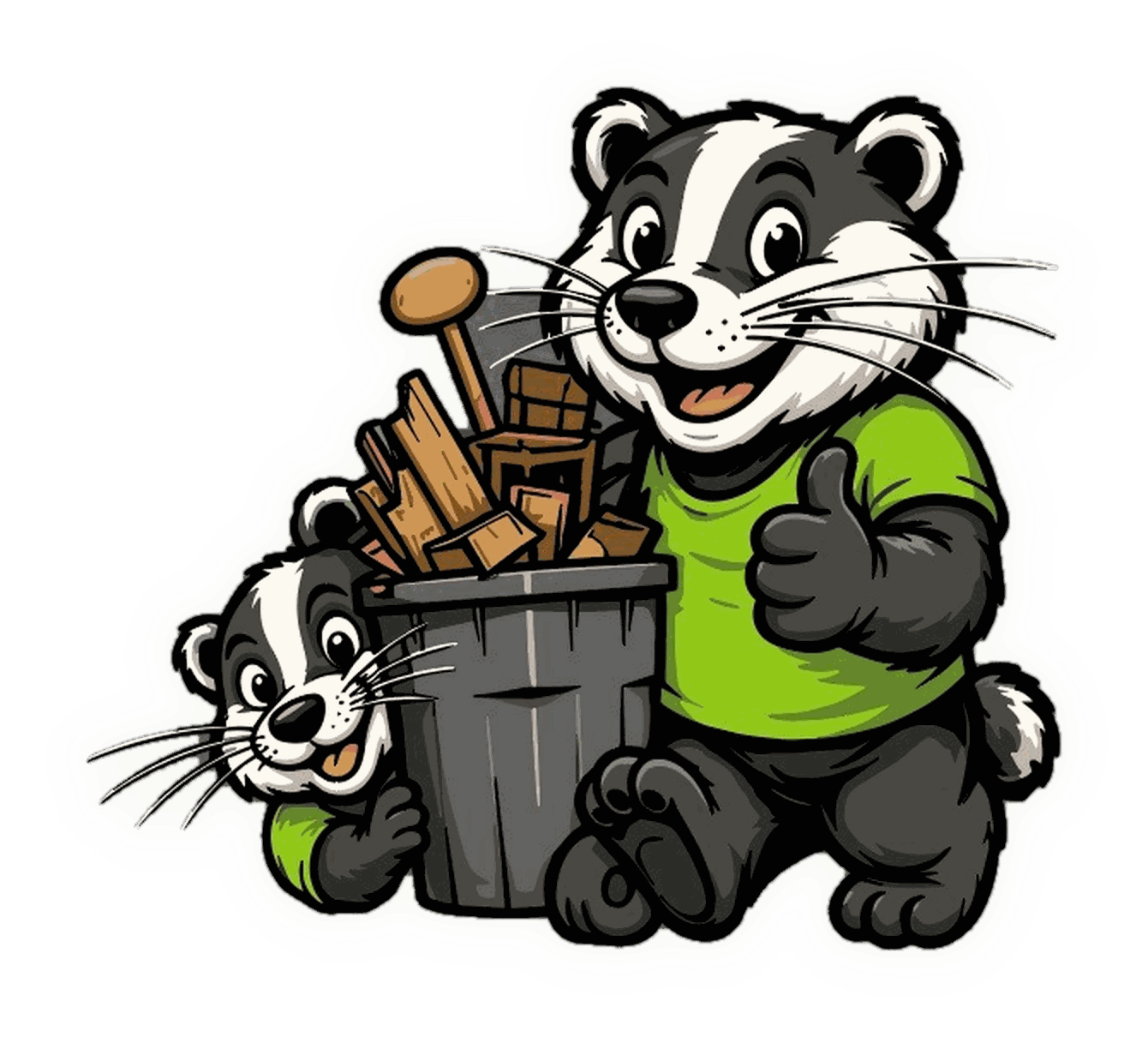 The Badger Junk Removal badgers with a can full of junk